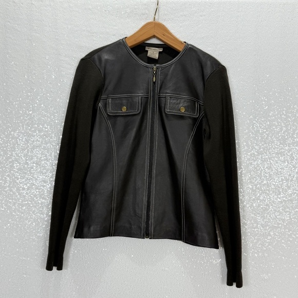 Escapade Women's Brown 100% Leather knit Jacket size medium - Picture 10 of 12